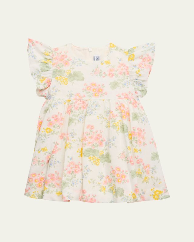 Girl's Floral-Print Flutter Dress, Size 3M-4